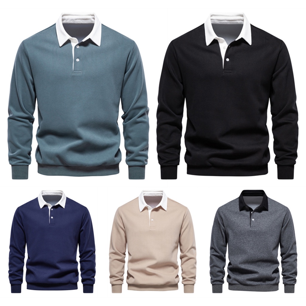 Áo Thun Nỉ Chắp Vá Màu Sắc Phong Cách Mùa Đông Ấm Áp Có Nút Cài Giản Dị Dành Cho Nam Giới