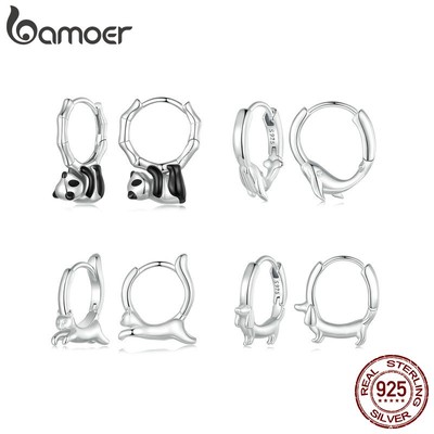 Bông Tai bamoer Bạc 925 Hình Động Vật Cá Voi Gấu Trúc Bộ Sưu Tập