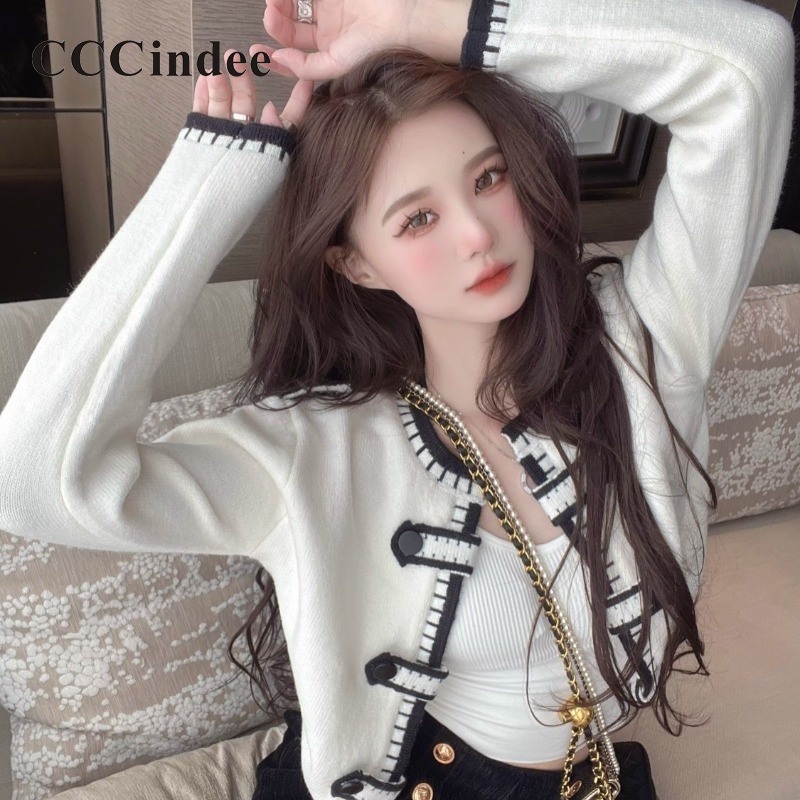 Cccindee Áo Khoác cardigan Tay Dài Phối Màu Tương Phản Thời Trang 2023 Cho Nữ