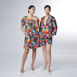 Set áo sơ mi đai tay và quần short họa tiết hoa thiết kế chính hãng ce fjy047