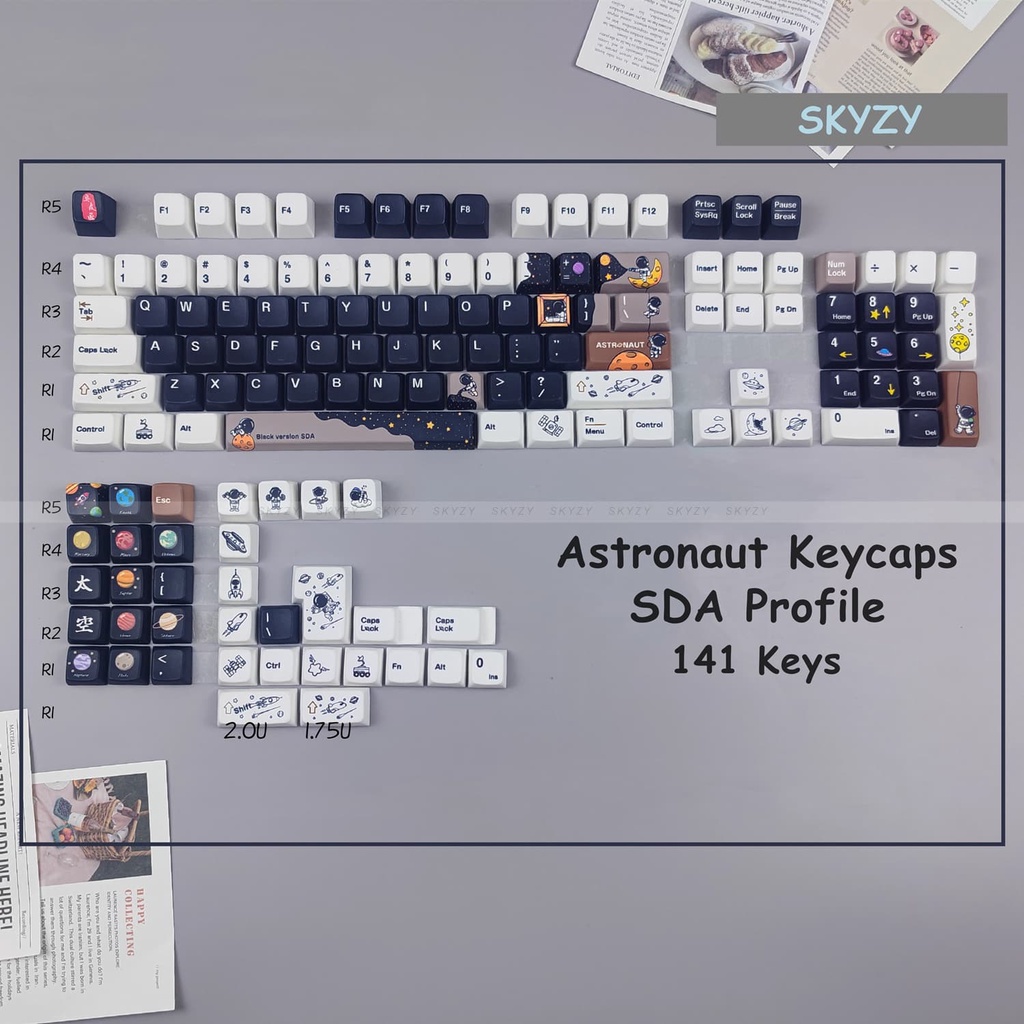 Astronaut Keycaps SDA Profile phi hành gia Hoạt hình PBT DYE SUB Bàn Phím Cơ Keycap