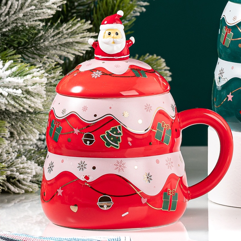 Cốc Ông Già Noel Hoạt Hình Mẫu Mới Cốc Cà Phê Gia Đình Có Nắp Có Thìa Cốc Ăn Sáng Cốc Quà Tặng Nam Nữ