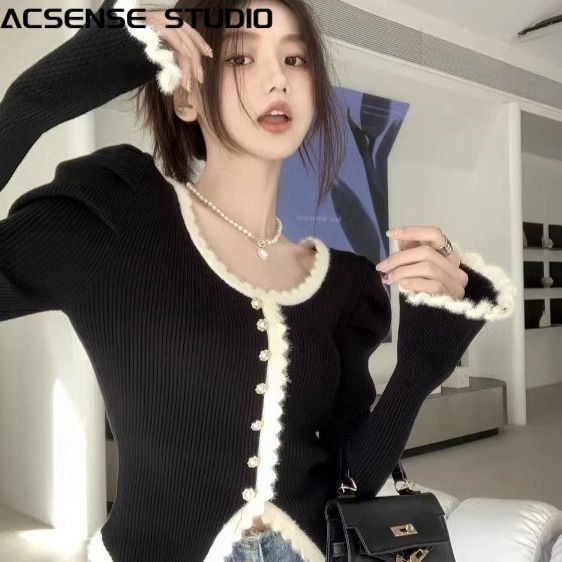 ACSENSE STUDIO Áo Len áo khoác cardigan Vintage Comfortable Hàn Phong Cổ điển WXF23A0PVR 42Z231020