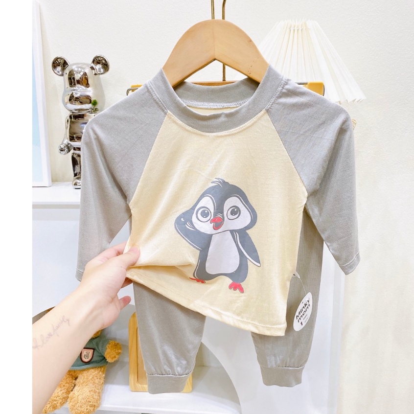 Bộ Dài Tay Thun Lạnh In Hình Con Vật Ngộ Nghĩnh Đáng Yêu Cho Bé Trai Bé Gái