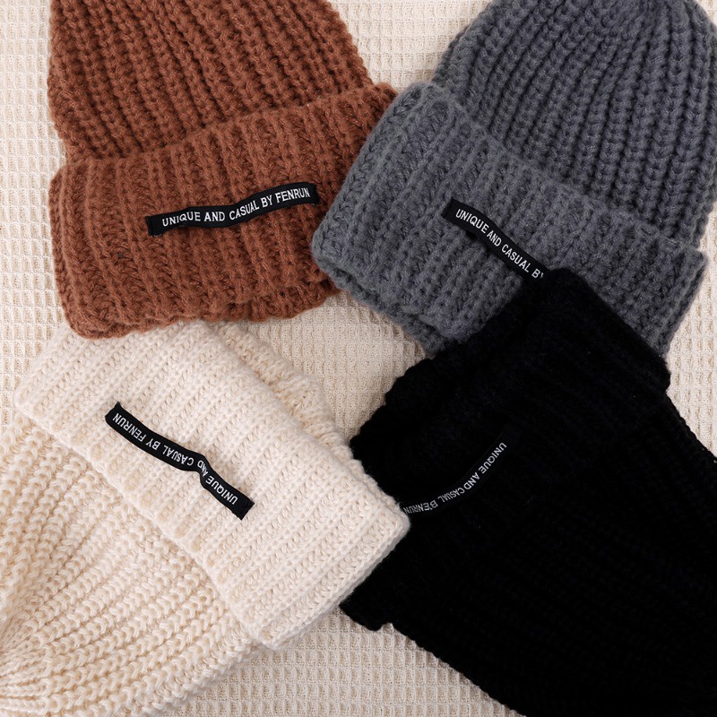 Mũ Len Dệt Kim Dày Dặn Mềm Mại Bảo Vệ Tai Màu Trơn Đơn Giản Thời Trang Mùa Đông Cho Nữ