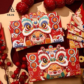 Set 4 Bao Lì Xì Đỏ May Mắn Phong Cách Trung Hoa Họa Tiết Rồng Năm Mới 2024