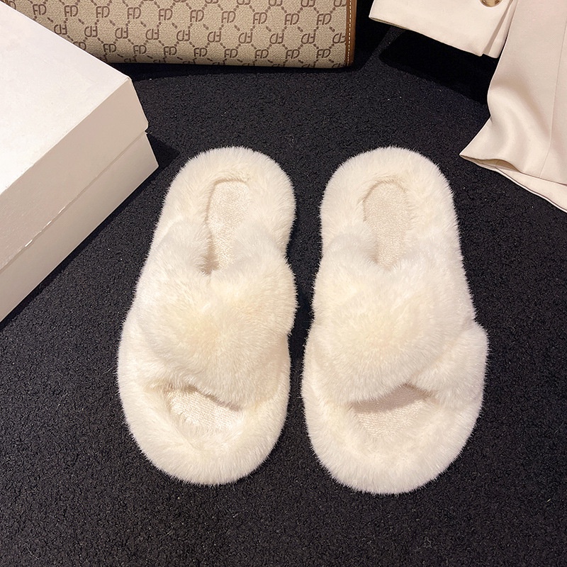 Dép lông Dép bông đi trong nhà Dép Lông Xù Dày Dặn Mũi Tròn Ấm Áp Thoải Mái Thời Trang Mới đế dày 2cm