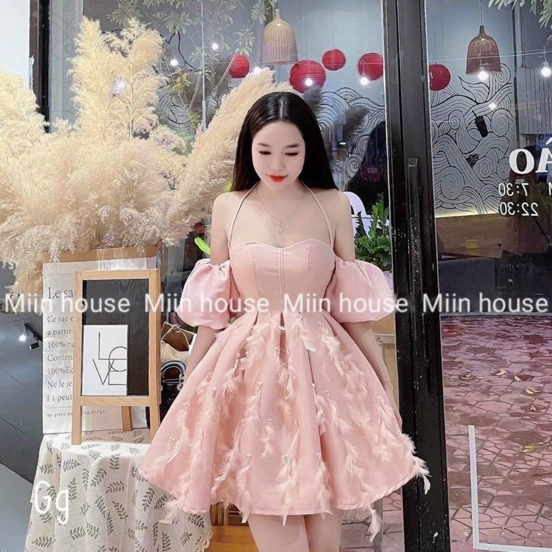 Váy 2 dây trễ vai dây cổ kiểu dáng xòe bồng bềnh siêu dễ thương