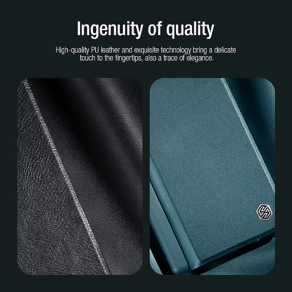 Case bao da chống sốc cho Samsung Galaxy Z Fold 4 trang bị nắp bảo vệ Camera và ngăn đựng S-Pen hiệu Nillkin Qin Pr