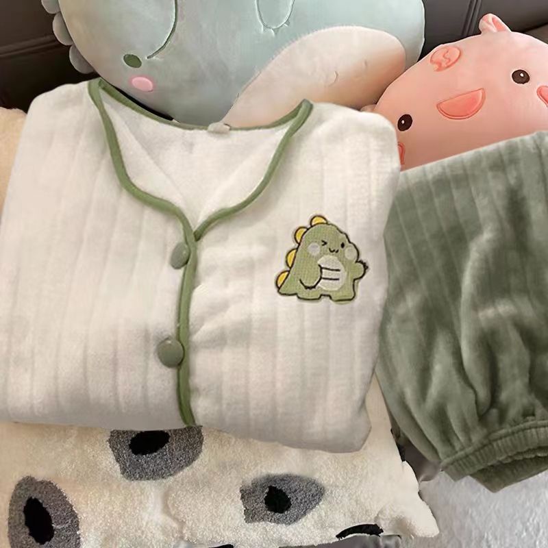 YAMI Bộ đồ ngủ vải lông cừu san hô dễ thương hoạt hình/pijama/đồ mặc nhà nữ