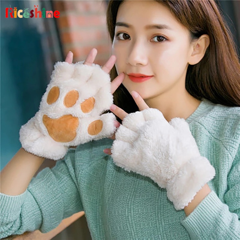 Găng Tay / Găng Tay Lông Gấu Hồng Siêu Dễ Thương Giữ Ấm Mùa Đông Dày Dặn Thiết Thực Cho Hoạt Động Ngoài Trời