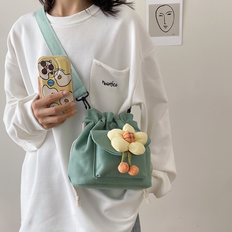 MOUSOON  Túi Vải canvas mini In Họa Tiết Hoa Thời Trang Hàn Quốc Cho Nữ