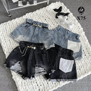 [Tặng Thắt Lưng] Quần short jeans nữ màu xanh rách lai có túi trắng phía sau dễ thương Lê Huy Fashion MS X75