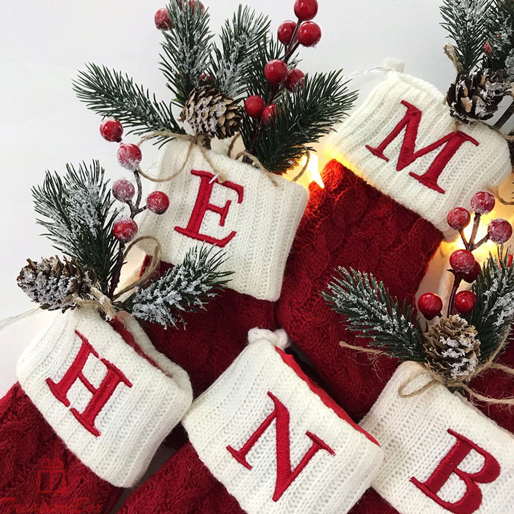 Fashionable Christmas Stockings with Red Snowflakes and Alphabet Decoration