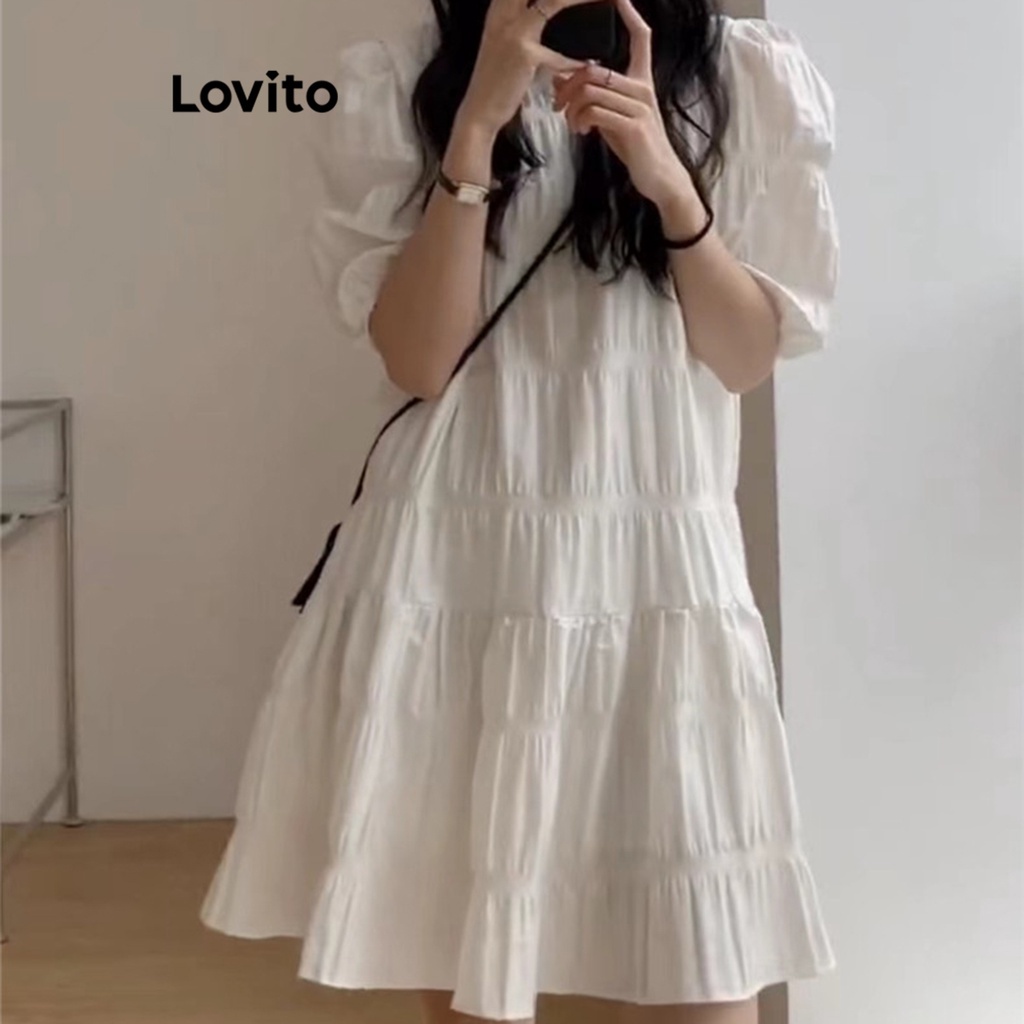 Đầm Lovito cơ bản không tay màu trơn thường ngày cho nữ LNA16150 (Màu trắng)