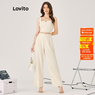  Set quần LOVITO lưng cao ống rộng màu trơn thường ngày dành cho nữ L47ED082  màu mơ  