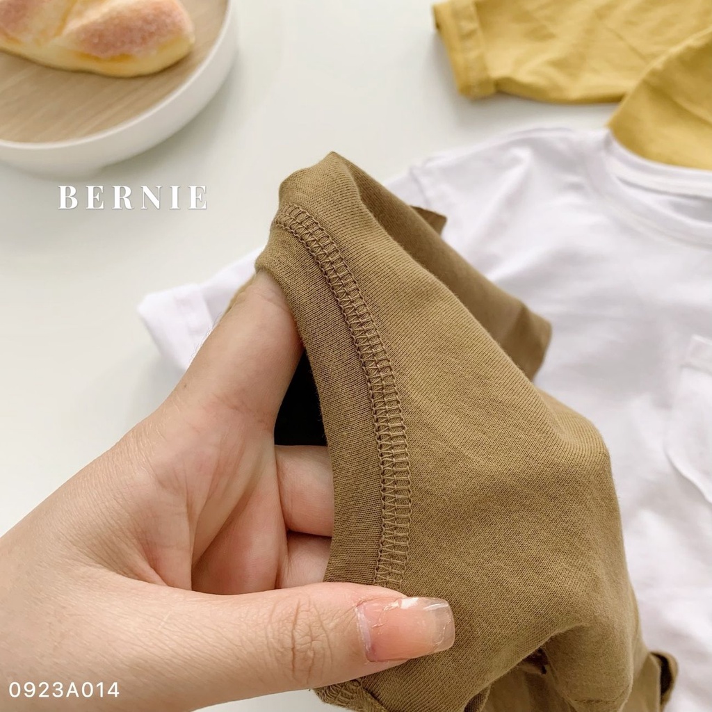 Áo phông dài tay trơn unisex cho bé trai gái cotton xược phối túi 8 đến 25kg SHUSHI babyshop