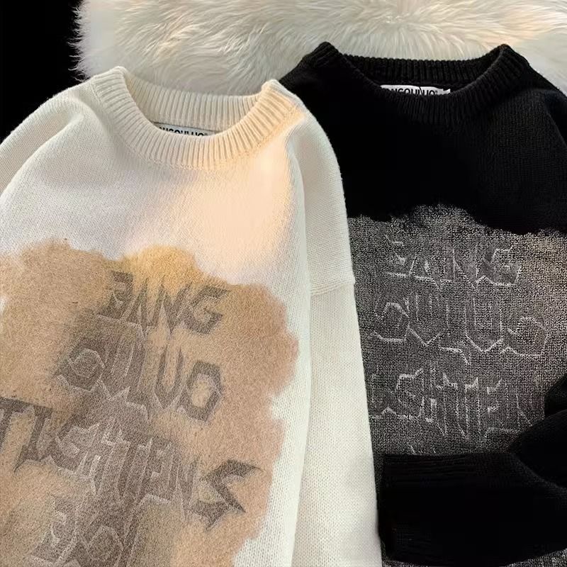 Áo sweater Cổ Tròn Dáng Rộng In Họa Tiết graffiti Kiểu Hồng Kông Thời Trang Thu Đông Cho Nam Và Nữ