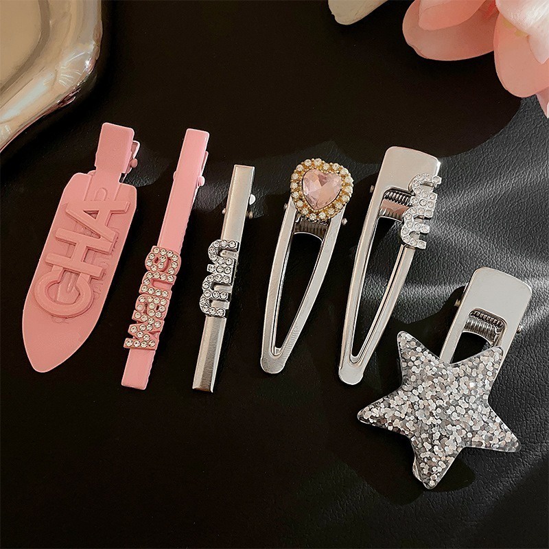 Set 10 Kẹp Tóc Kim Loại Hình Ngôi Sao Đính Đá Thời Trang Cho Nữ y2k min