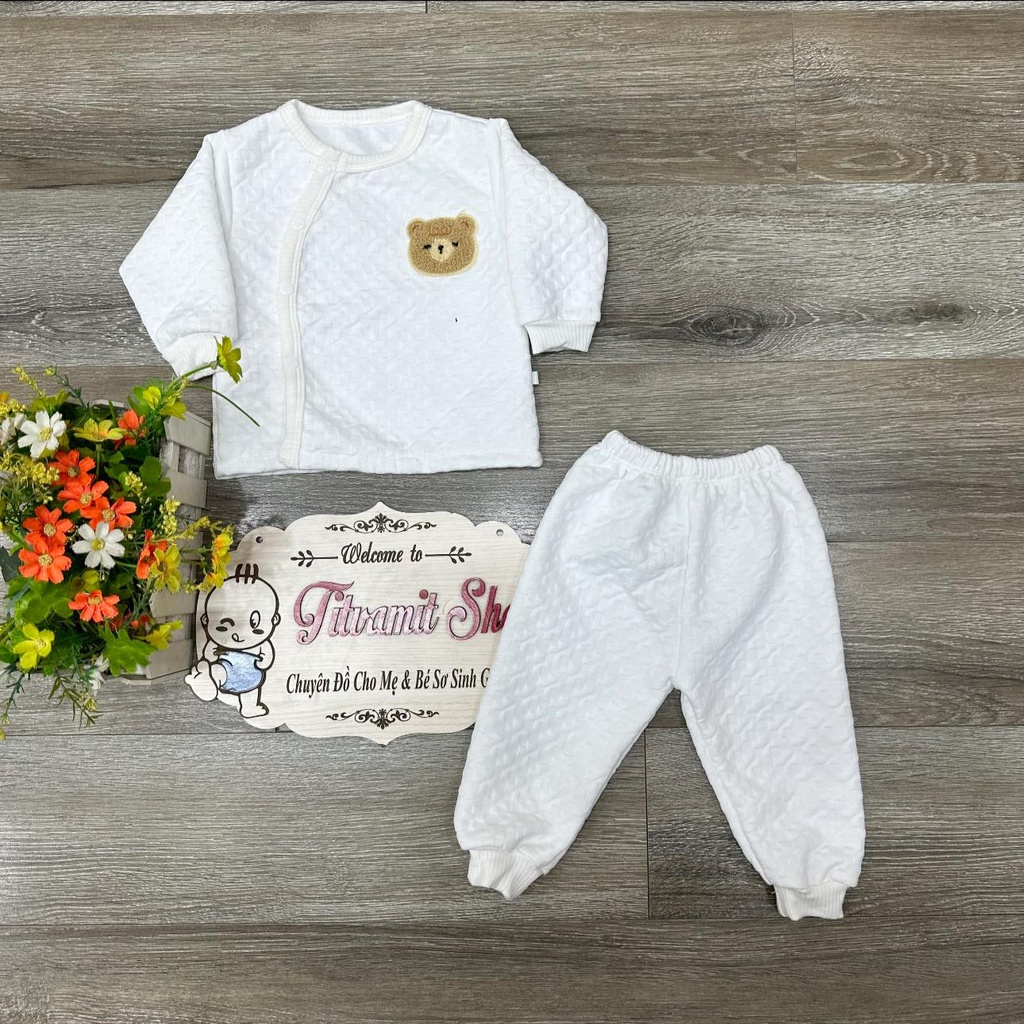 Bộ dài trần bông nỉ xốp cúc chéo khuy bấm mặc thu đông cho bé trai, bé gái