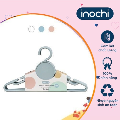 Móc Áo Cho Trẻ Em Inochi - Hara 188( Set 5 Cái) Màu Trắng Ngọc/Hồng Nhạt/Xanh Nhạt