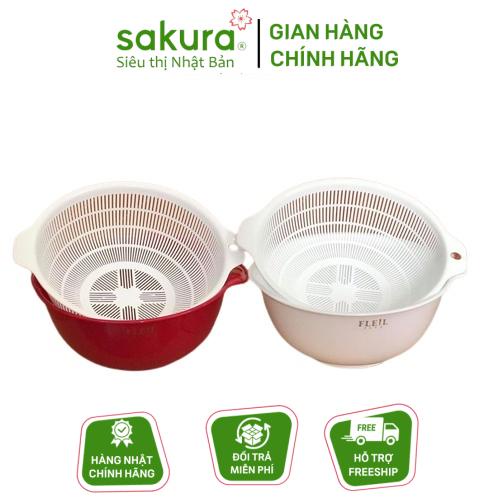 Set chậu, rổ Nakaya 1,5L nhỏ gọn, nhựa đẹp (màu trắng + màu đỏ)
