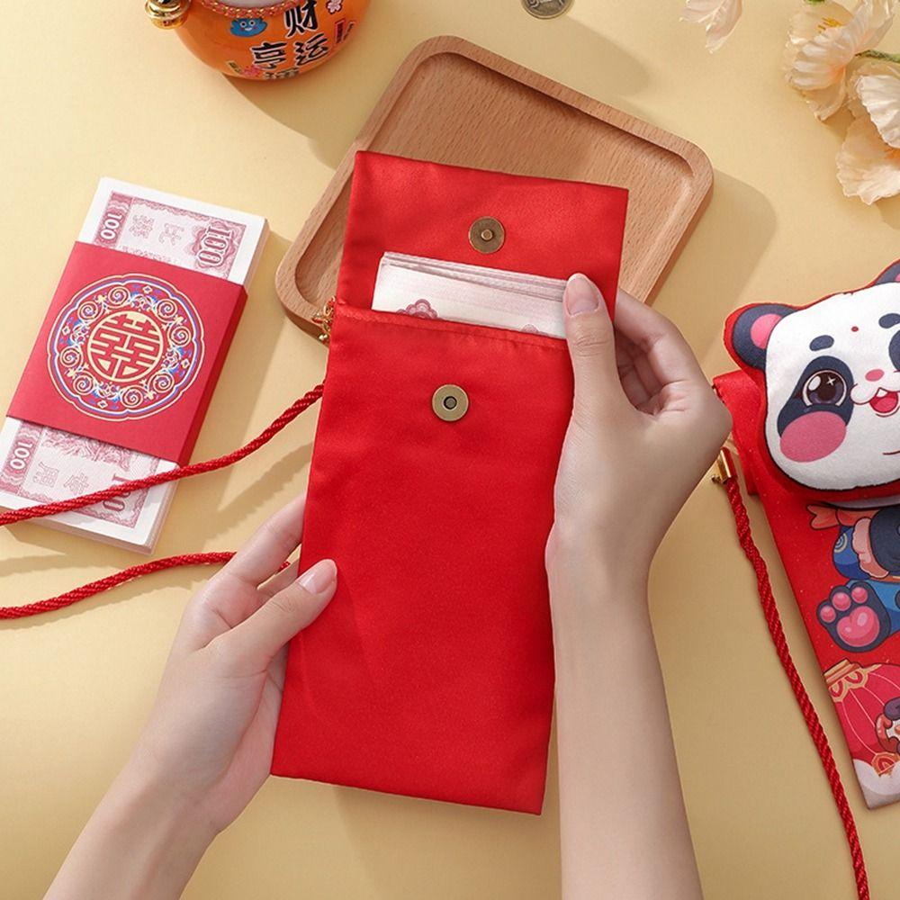 Btlimer Túi Đeo Chéo Vai Bằng Vải Đỏ Họa Tiết Hoạt Hình Phong Cách Trung Hoa Sáng Tạo Dễ Thương