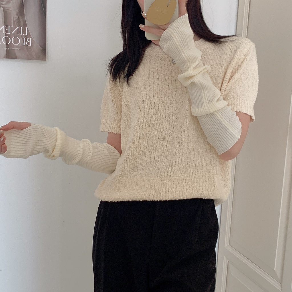Găng Tay Len Hở Ngón Dài 54cm Bảo Vệ Cánh Tay Cho Nữ