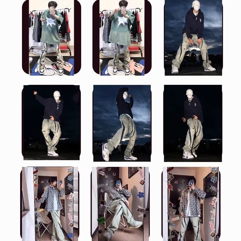 Quần Jean Dài Dáng Rộng Rách Gối Màu Vàng Thời Trang Thu Đông Phong Cách hip hop Hàn Quốc Cho Cặp Đôi