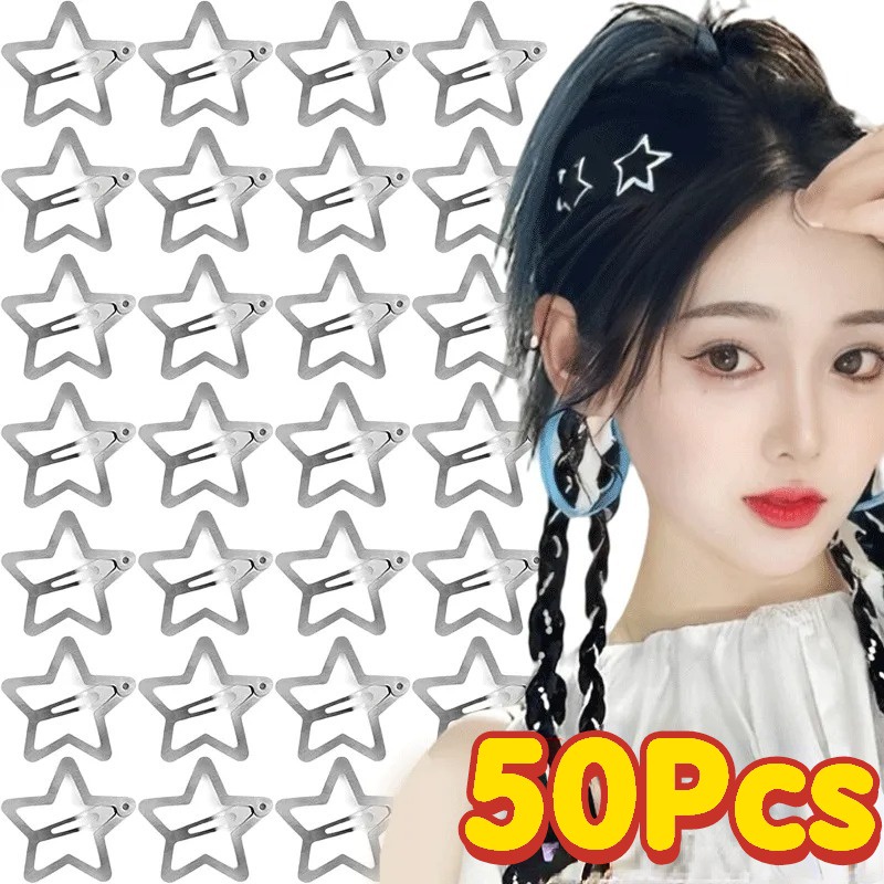 Set 10 / 30 / 50 Kẹp Tóc Hình Ngôi Sao Nhiều Màu Sắc Dễ Thương Cho Nữ y2k