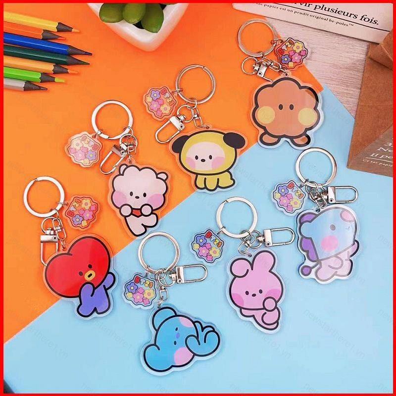 Ere1 bts bt21 Móc Chìa Khóa Bằng acrylic Mặt Hình Hoạt Hình tata rj Mango chimmy cooky shooky koya