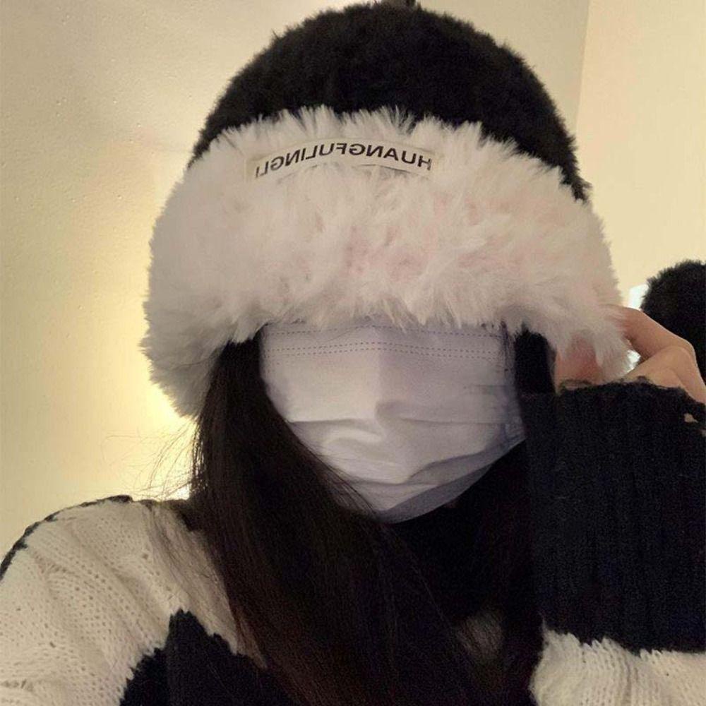 Mũ Len Trùm Đầu Giữ Ấm Mùa Đông In Chữ Phong Cách Hàn Quốc Đơn Giản