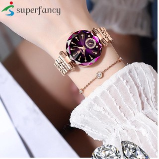 Đồng hồ đeo tay mặt tròn đính đá siêu mỏng chống thấm nước thời trang cho nữ