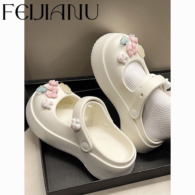 FEIJIANU  dép cross đế cao 6cm Dép sandal nữ dép đi biển Bảnh bao Êm ái Đế chống sốc Phong cách FBT23B0GW6 45Z231111