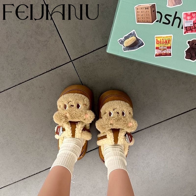 FEIJIANU  Dép bông Dép Lông đi trong nhà Thoải Mái Thời Trang Mùa Hè Cho Nữ Thấm hút mồ hôi FDL23B0L3E 46Z231115
