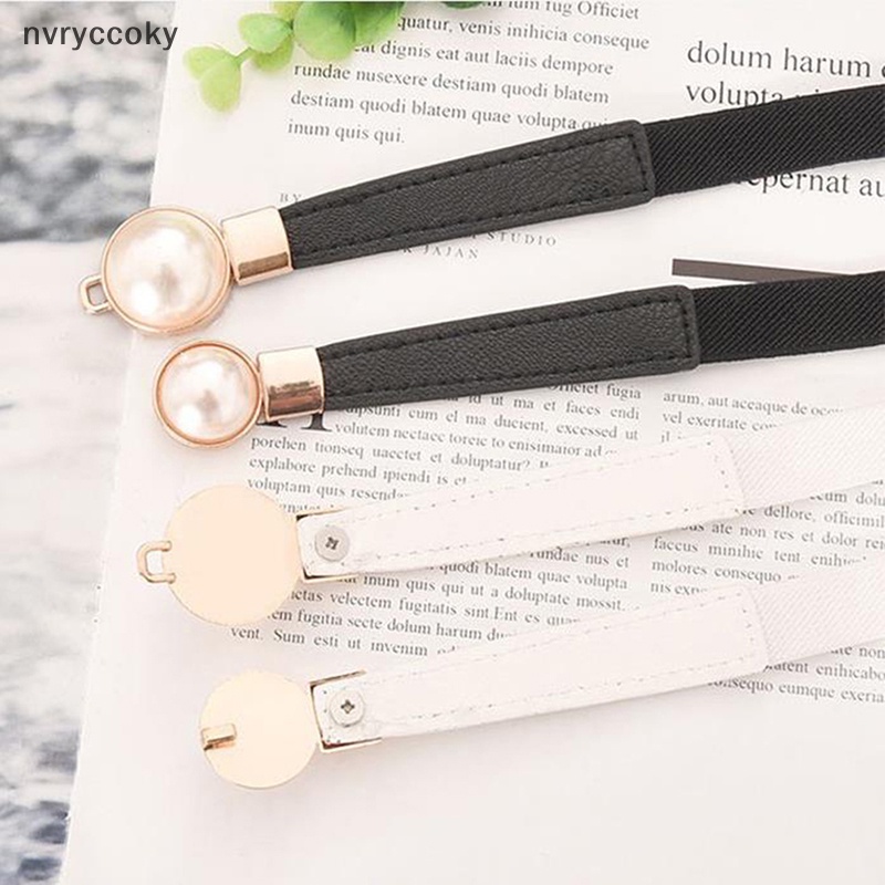 Thắt Lưng Da pu Co Giãn Phối Khóa Ngọc Trai Thời Trang Cho Nữ vn