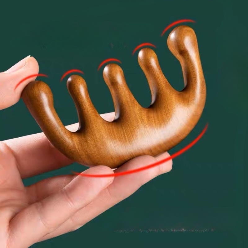 Lược Gỗ Đàn Hương Đầu Tròn Năm Răng Dùng Mát Xa Cơ Thể