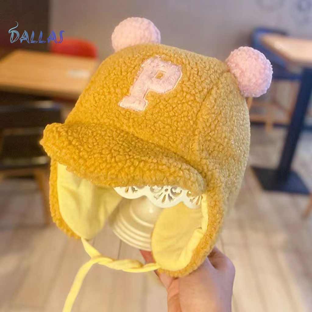 Mũ Vành Tròn Mềm Mại Thêu Chữ  Có Dây Cột Bảo Vệ Tai Dễ Thương Cho Bé Trai Bé Gái Hoạt Động Ngoài Trời