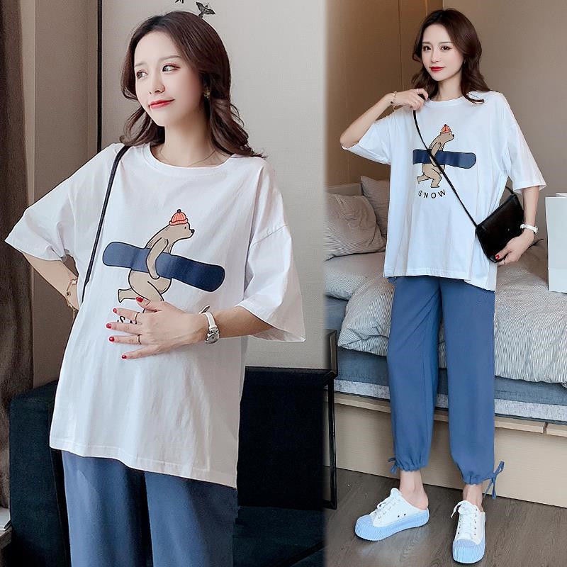 Áo Thun Tay Ngắn Dáng Rộng Chất Liệu 100.00kg Chất Liệu cotton Thời Trang Mùa Hè Cho Mẹ Bầu