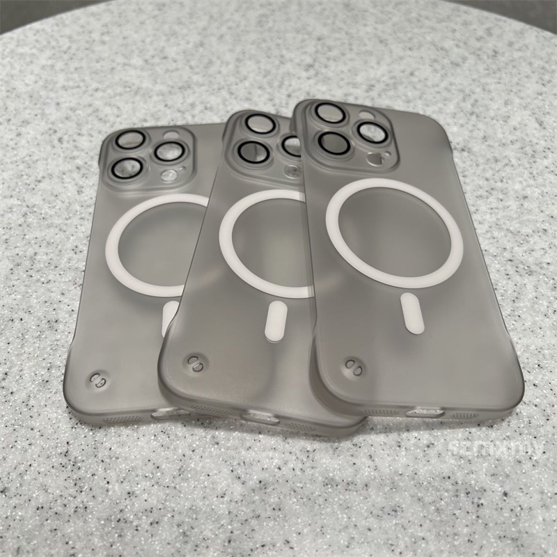 Mờ / matte Ốp Điện Thoại acrylic Trong Suốt Mặt Nhám Từ Tính Bảo Vệ lens Cho iphone 15 13 14 12 pro max 15plus