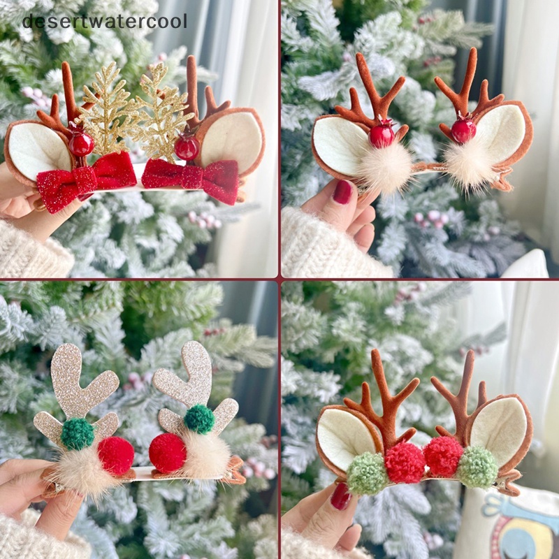 1 Cặp Kẹp Tóc Hình Sừng Hươu Giáng Sinh Dễ Thương Cho Bé Gái