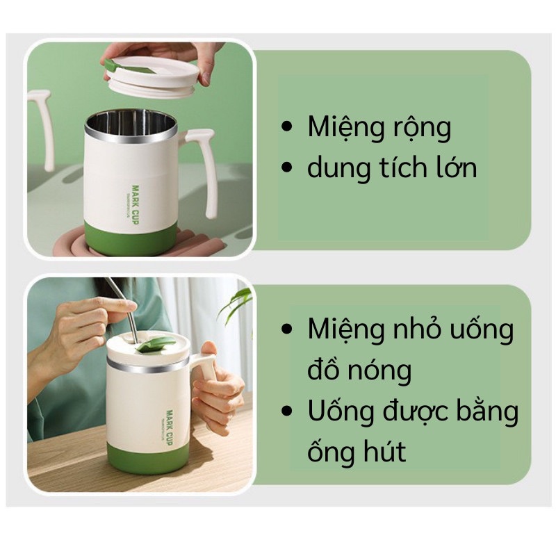 Ly / Cốc Giữ Nhiệt Trà Cafe 500ml 600ml Inox 304 Thép Không Rỉ, Tặng Kèm Thìa Gấp Gọn Tiện Lợi