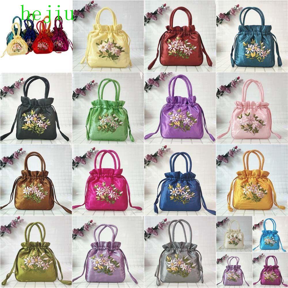 Hejiu Túi Dây Rút Bằng Lụa satin Thêu Hoa Lá Phong Cách Dân Tộc Hàn Quốc Cho Mẹ Bỉm Sữa