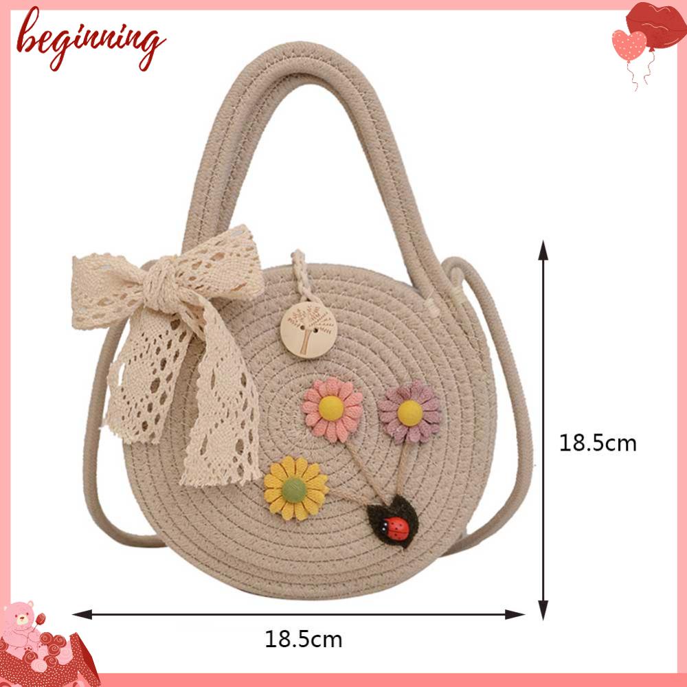Túi Đeo Chéo Đan Len Hình Tròn Đính Hoa Dễ Thương Thời Trang Mùa Hè Cho Nữ