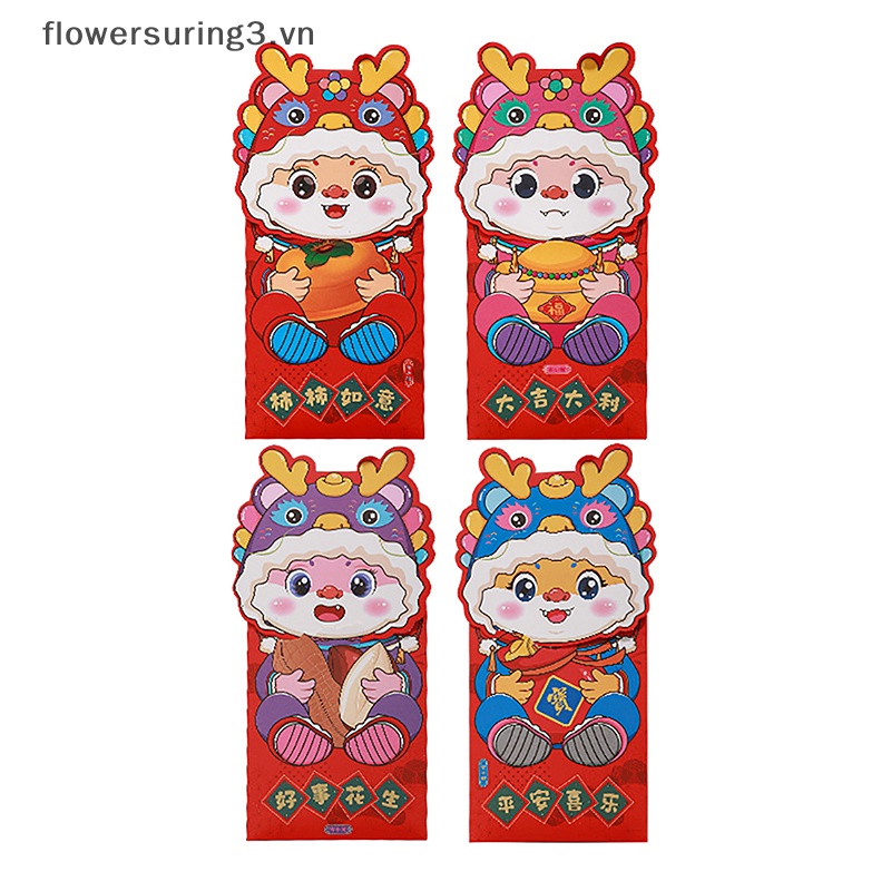 # Bao Lì Xì Đỏ # 4 Bao Lì Xì Năm Mới 2024 Biểu Tượng Hoàng Đạo Rồng May Mắn.