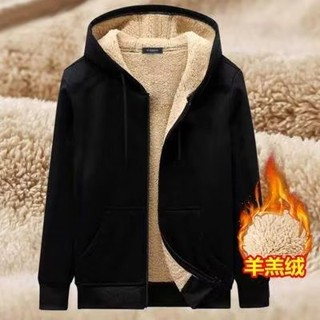  Áo Khoác gió lót lông cao cấp Áo hoodie Phối Lông Cừu Dày Màu Đen Thời Trang Mùa Đông Cho Nam Cỡ m-5xl 