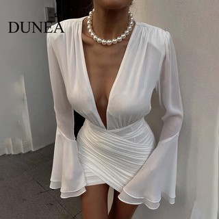 DUNEA Đầm Dự Tiệc Tay Dài Cổ Chữ v Quyến Rũ Dành Cho Nữ