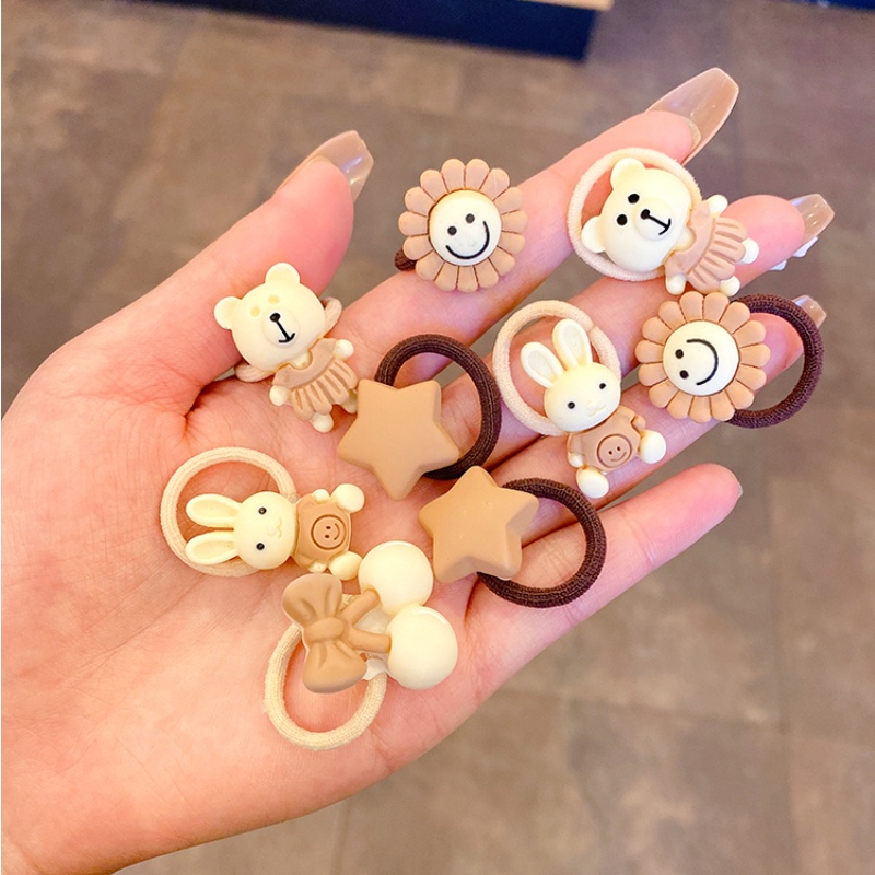 Set 10 Dây Cột Tóc Họa Tiết Hoạt Hình Phong Cách Hàn Quốc Dễ Thương Cho Bé Gái