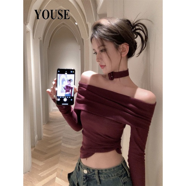 YOUSE áo trễ vai tay bồng áo trễ vai thông thường chic Tối giản Tinh tế WXF23B0XIL 48Z231129