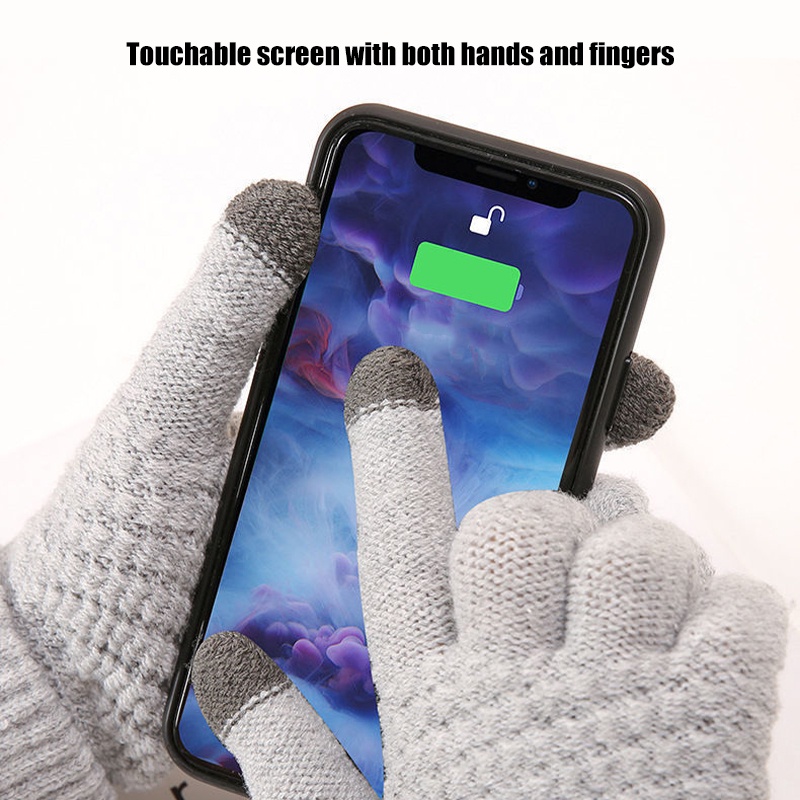 Găng Tay Len Dày Màu Trơn Giữ Ấm Có Thể Chạm Màn Hình Cảm Ứng